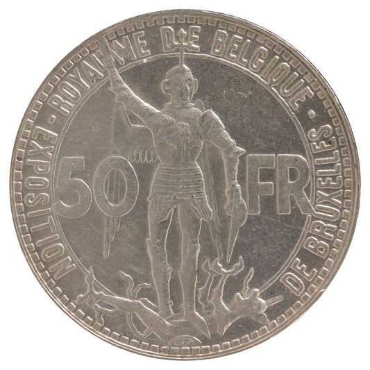 1935 Belgium 50-Francs EF-AU (EF-45) Impaired