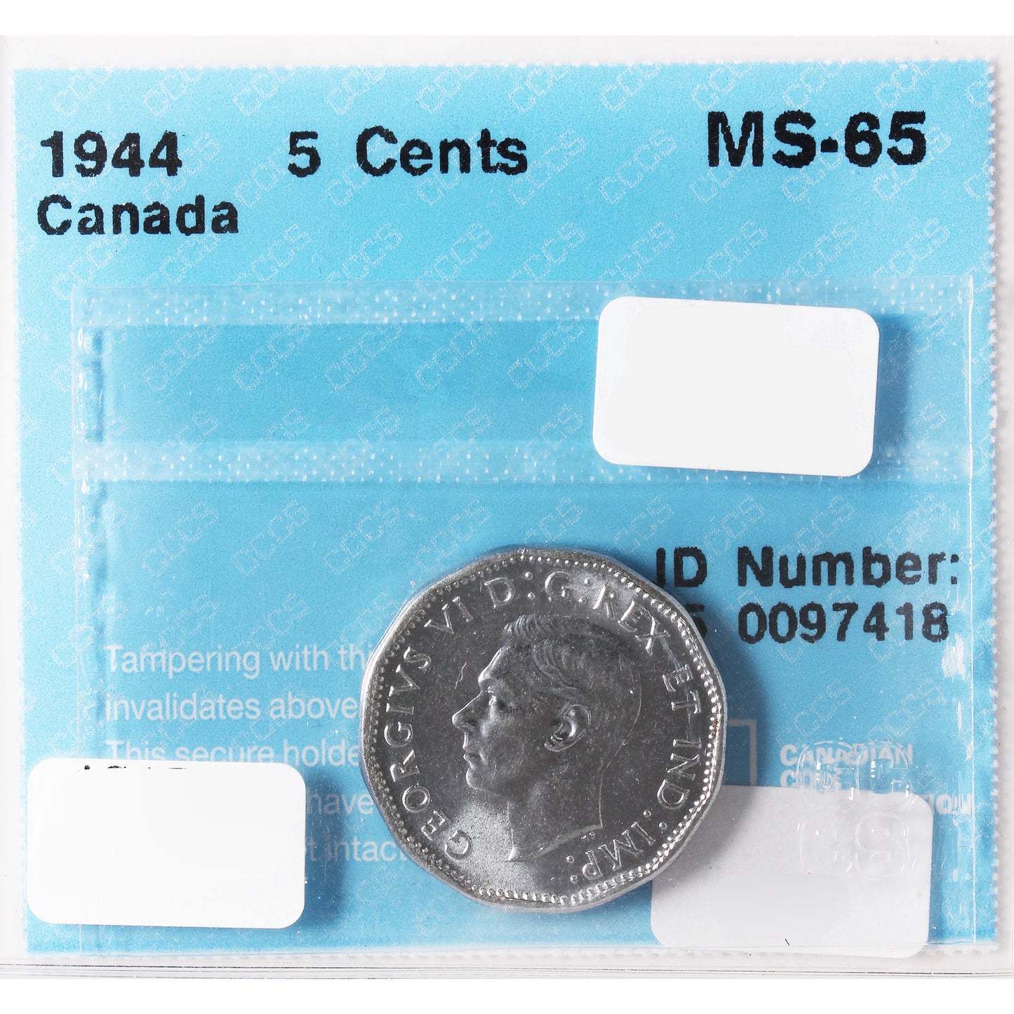 1944 Canada 5-Cents CCCS Certified MS64