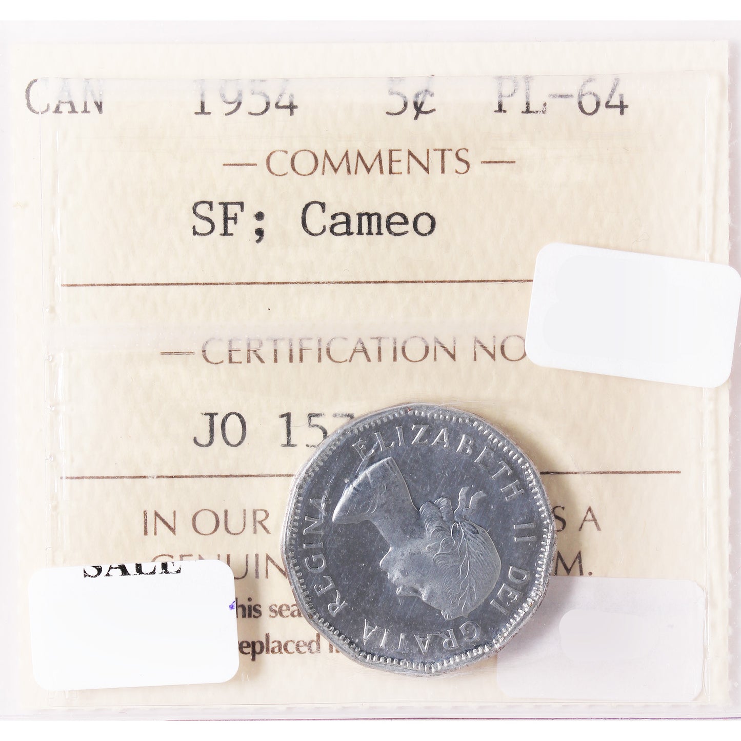 1954 SF Canada 5-Cents ICCS Certified PL-64 Cameo