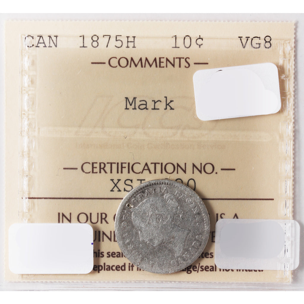 1875H Canada 10-Cents ICCS Certified VG8 (Mark)