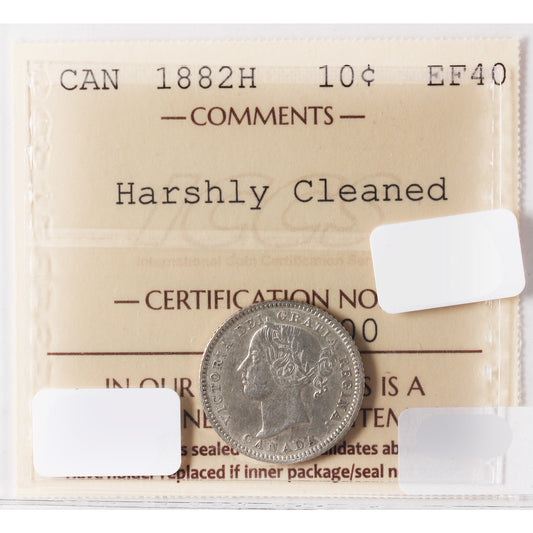 1882H Canada 10-Cents ICCS Certified EF-40 (Harshly Cleaned)
