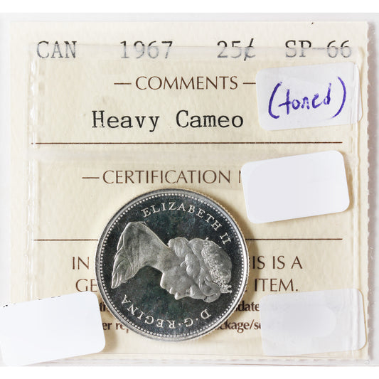 1967 Canada 25-Cents ICCS Certified SP-66 Heavy Cameo (Toned)