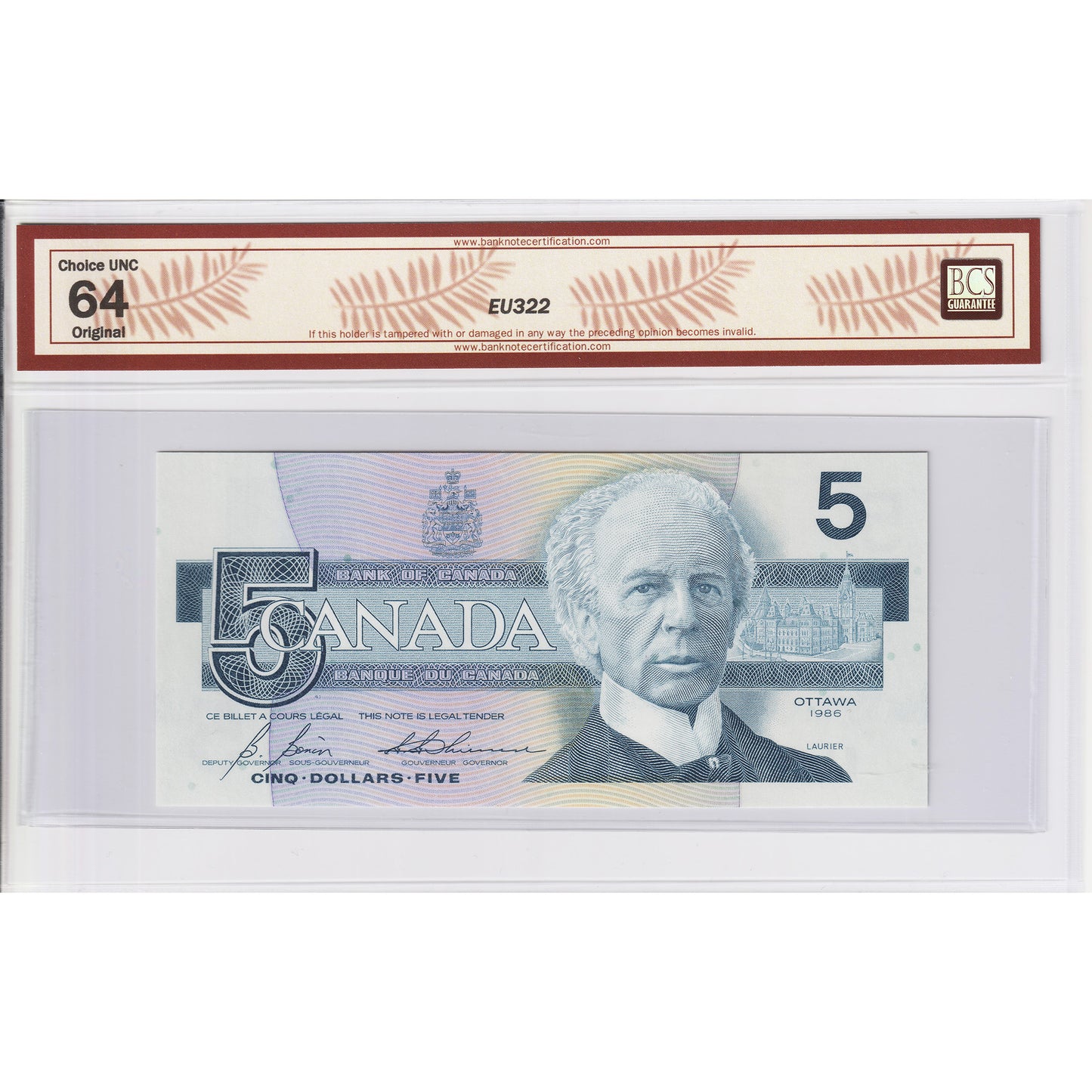 BC-56c-N1-iii 1986 Canada $5 Bonin-Thiessen, GPV, 4 Digit RADAR, BCS Cert CUNC64 Orig.