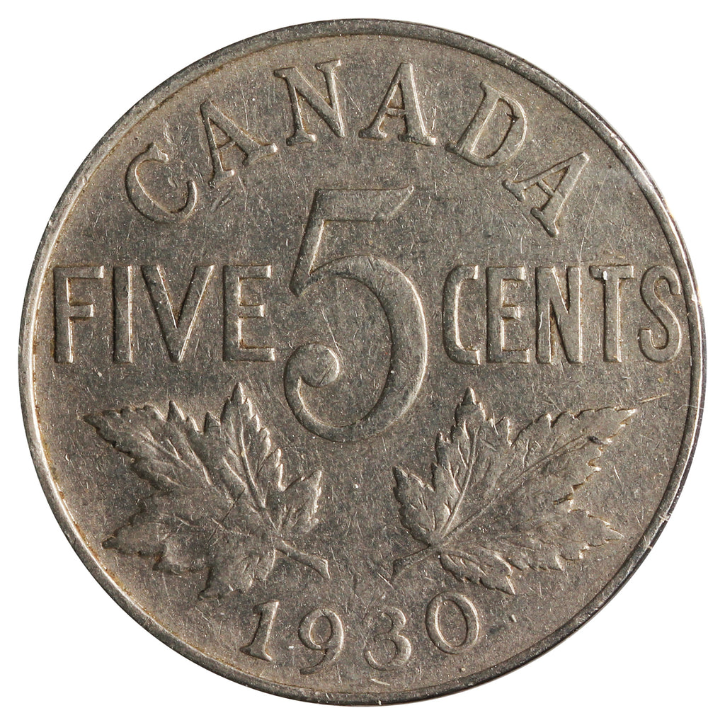 1930 Canada 5-Cents F-VF (F15) Scratched, Cleaned or Impaired