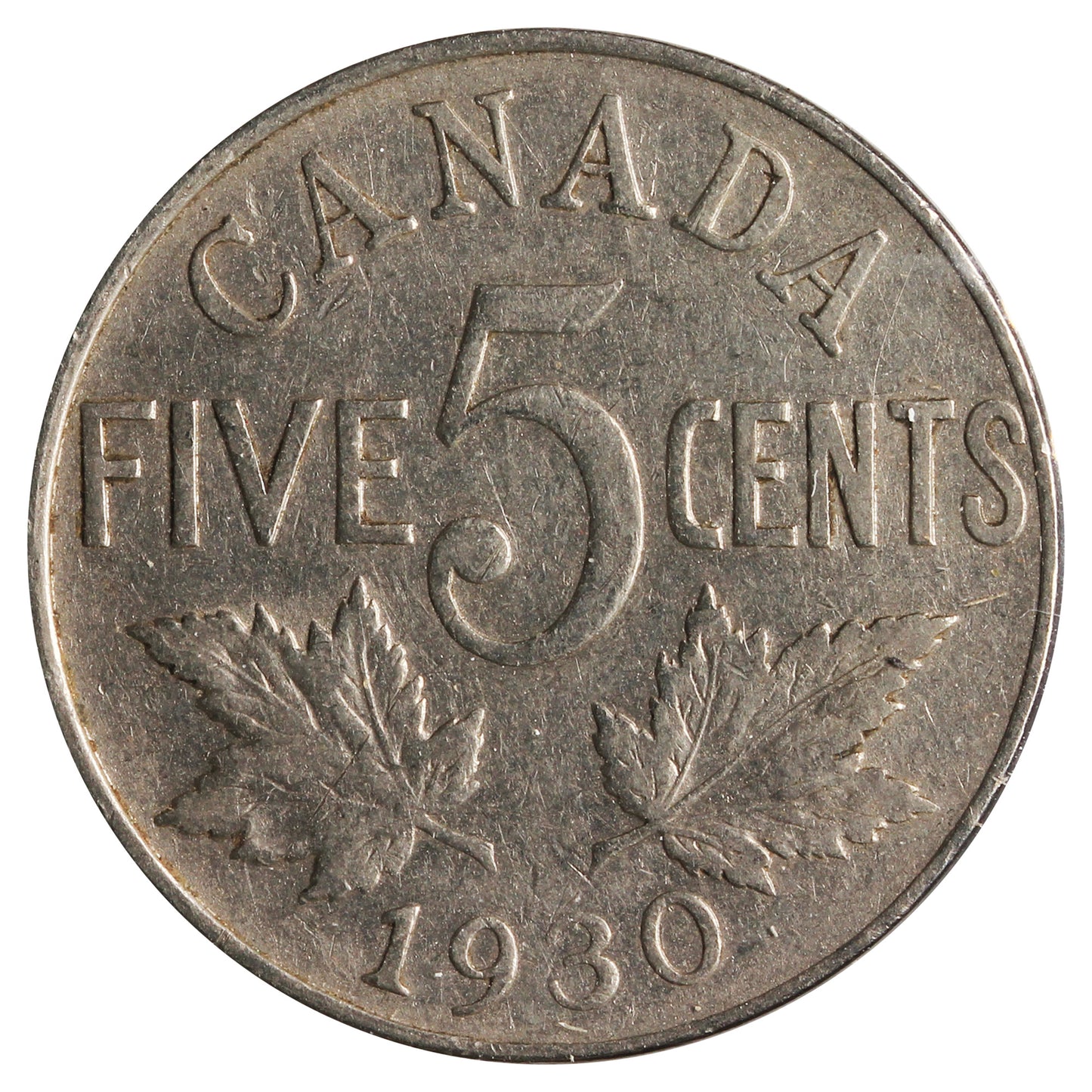 1930 Canada 5-Cents F-VF (F15) Scratched, Cleaned or Impaired