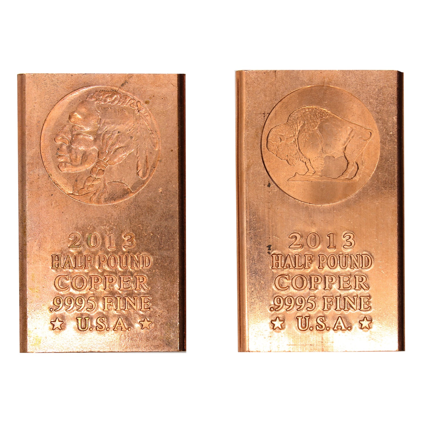Pair of Indian Head Design .9995 Half Pound Copper