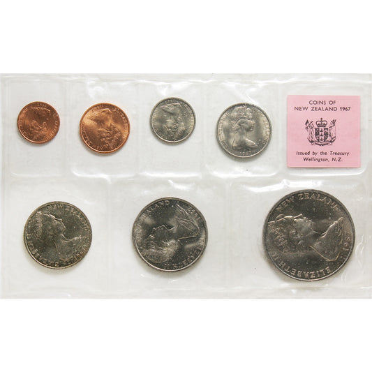 1967 New Zealand Uncirculated Coin Set in Original Pliofilm
