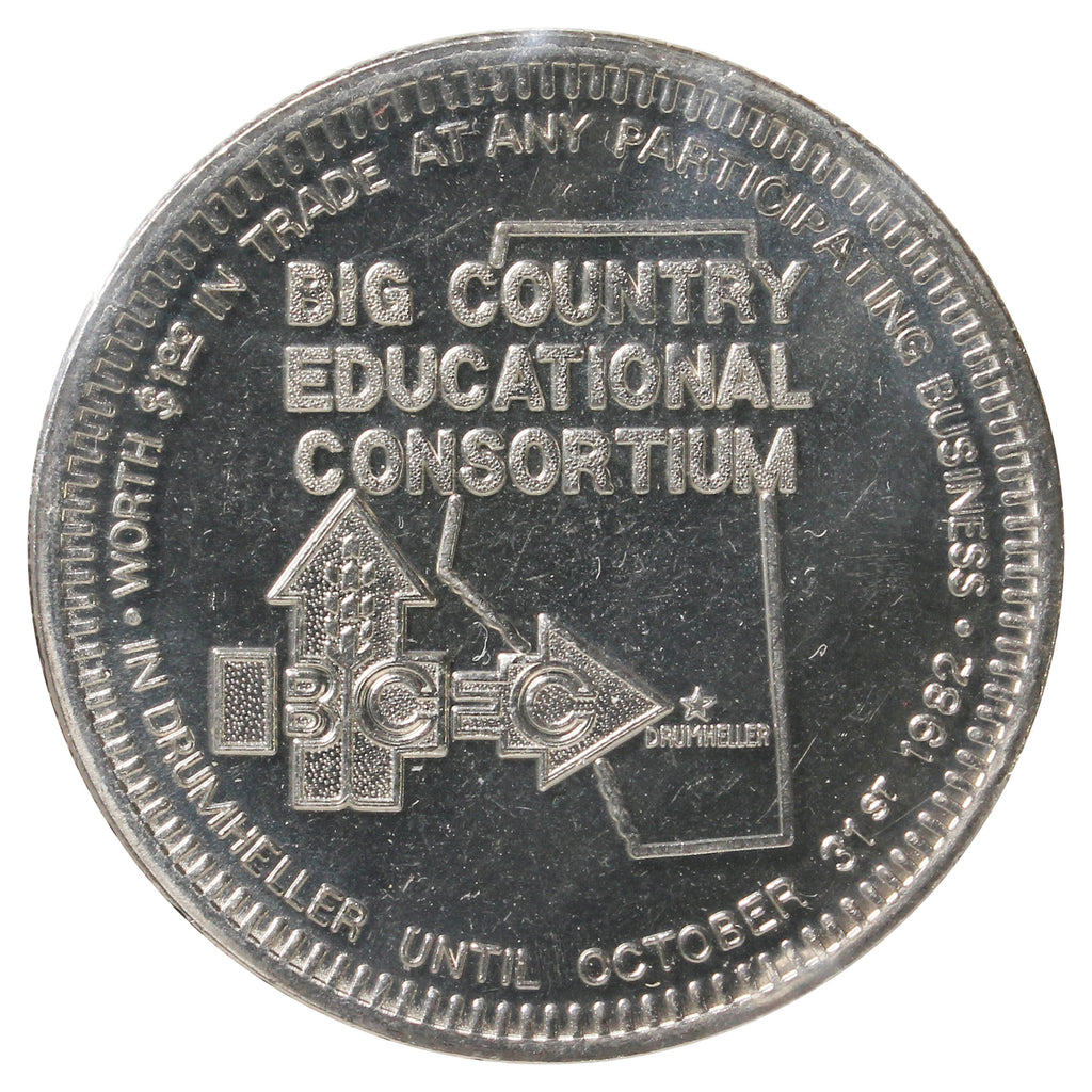 1982 Drumheller, AB, Dinosaur Dollar Trade Token: Big Country Educational Consortium