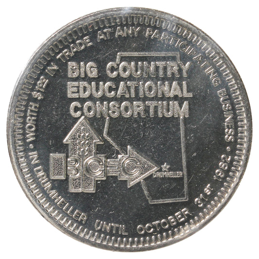 1982 Drumheller, AB, Dinosaur Dollar Trade Token: Big Country Educational Consortium