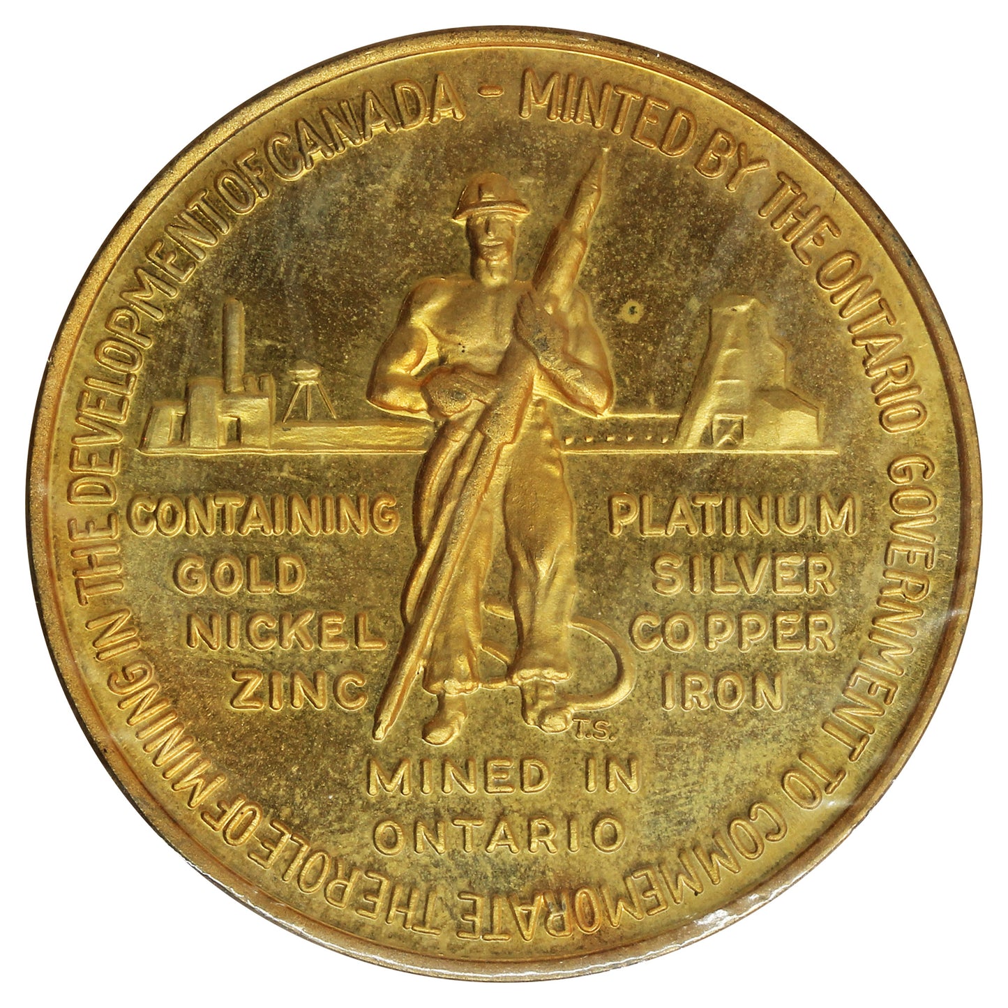 1967 Canada Centennial Ontario Mining Industry Gold Coloured Medallion