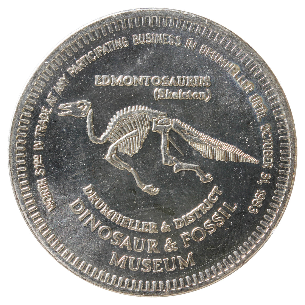 1983 Drumheller AB, Dinosaur Trade Dollar Token: Dinosaur & Fossil Museum