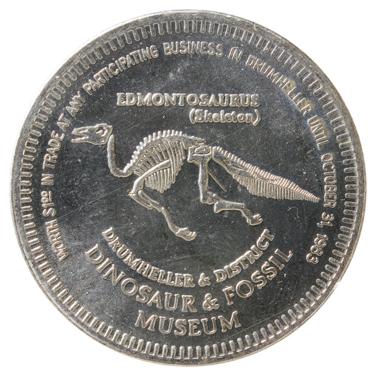 1983 Drumheller AB, Dinosaur Trade Dollar Token: Dinosaur & Fossil Museum
