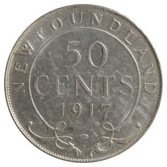 1917c Newfoundland 50-cents Extra Fine (EF-40) Scratched