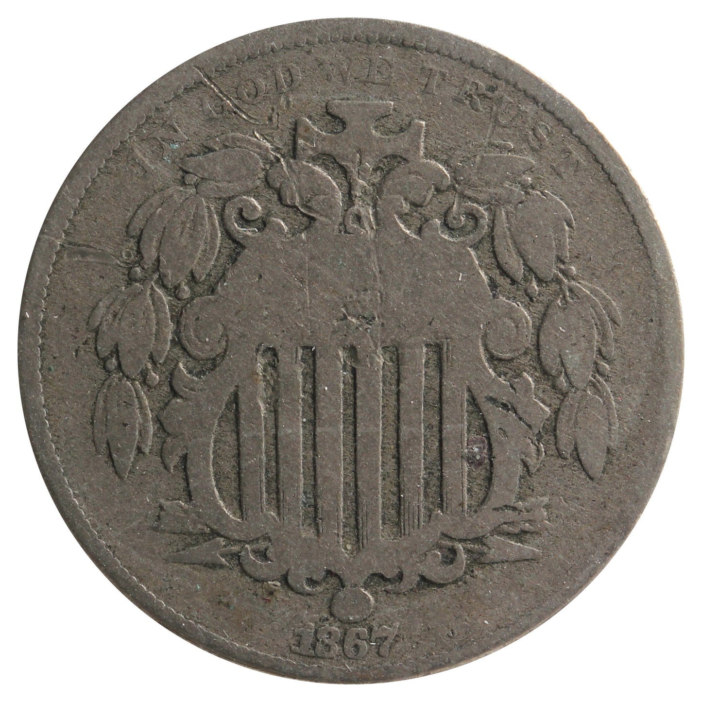 1867 Rays USA Nickel Very Good (VG-8) Scratched