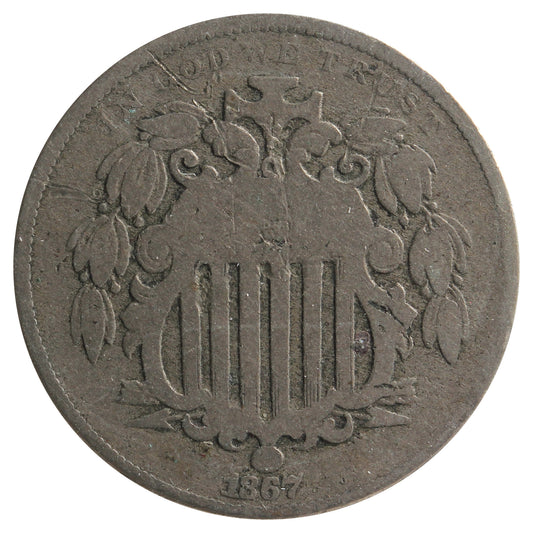 1867 Rays USA Nickel Very Good (VG-8) Scratched