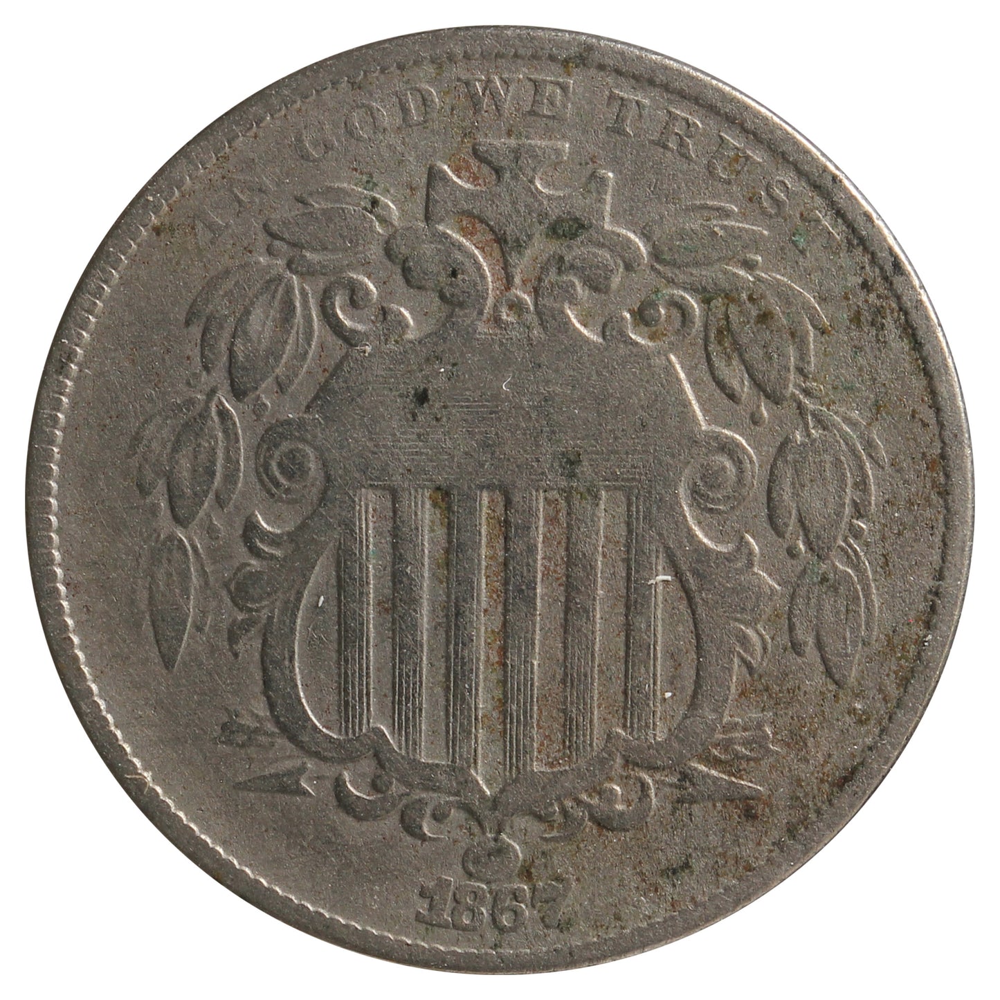 1867 No Rays USA Nickel F-VF (F-15) Impaired
