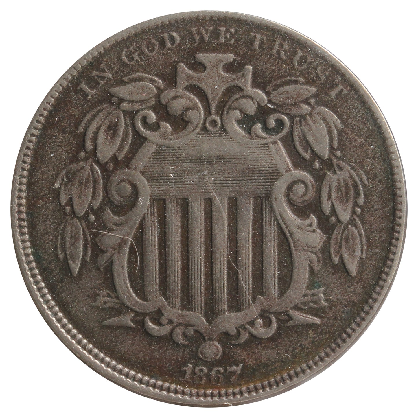 1867 No Rays USA Nickel VF-EF (VF-30) Impaired