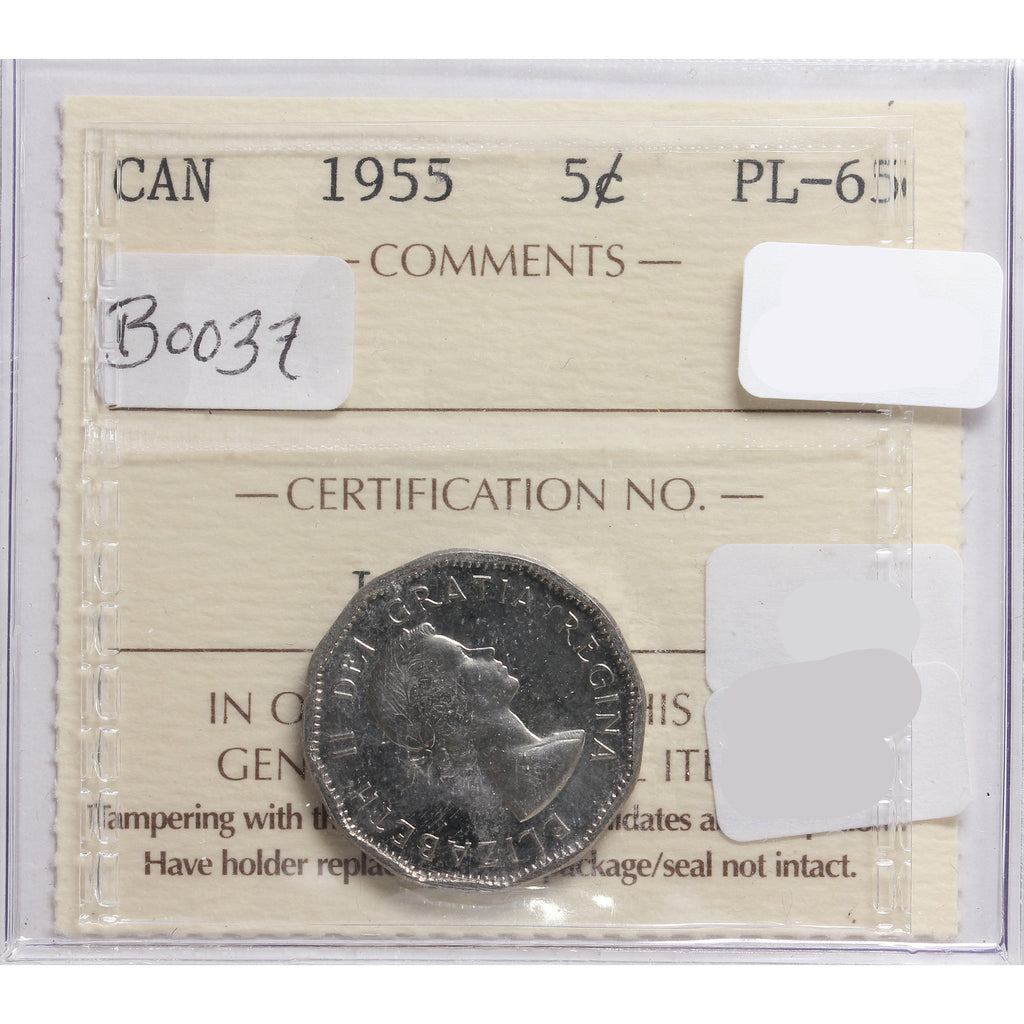 1955 Canada 5-cents ICCS Certified PL-65
