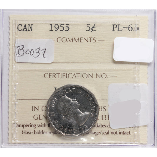 1955 Canada 5-cents ICCS Certified PL-65
