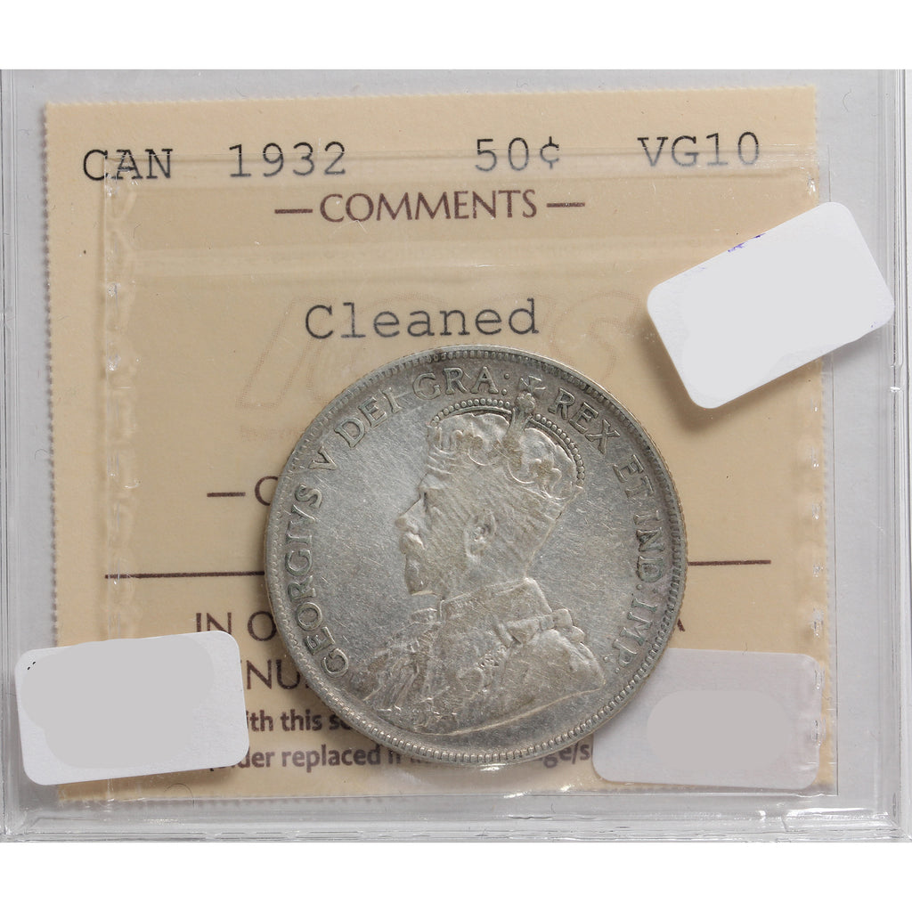 1932 Canada 50-cents ICCS Certified VG-10 Cleaned