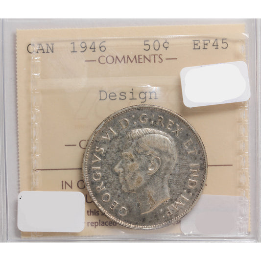 1946 Design Canada 50-cents ICCS Certified EF-45