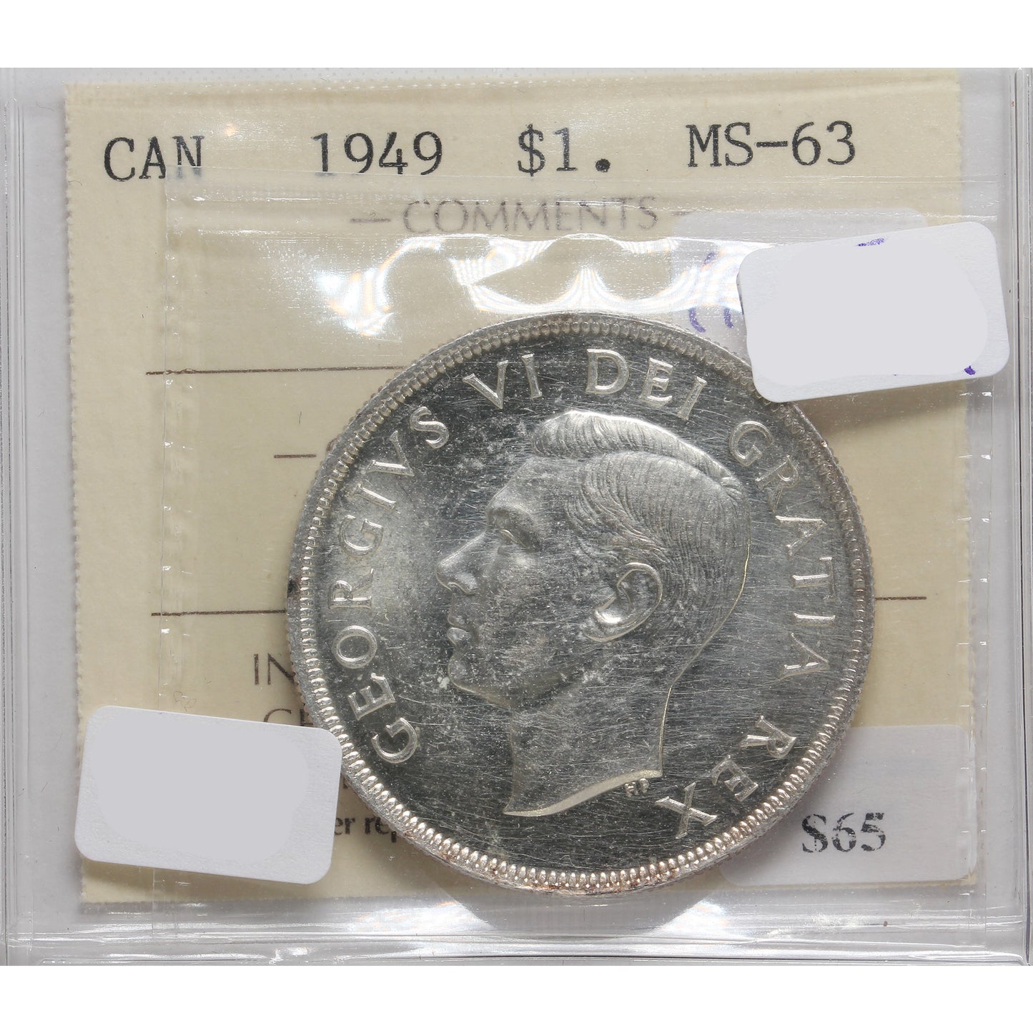 1949 Canada Dollar ICCS Certified MS63 (Toned)