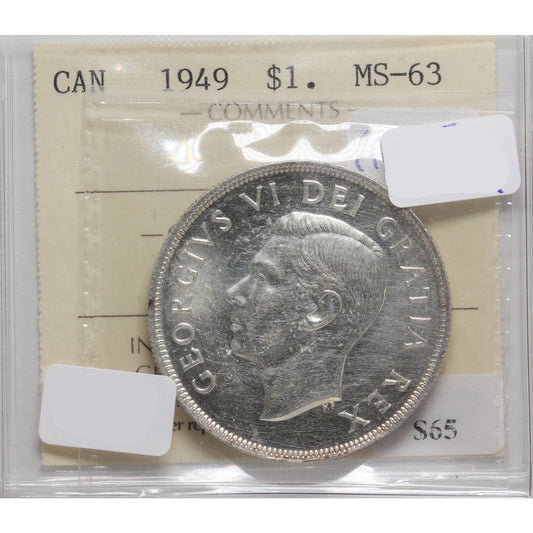 1949 Canada Dollar ICCS Certified MS63 (Lightly Toned)