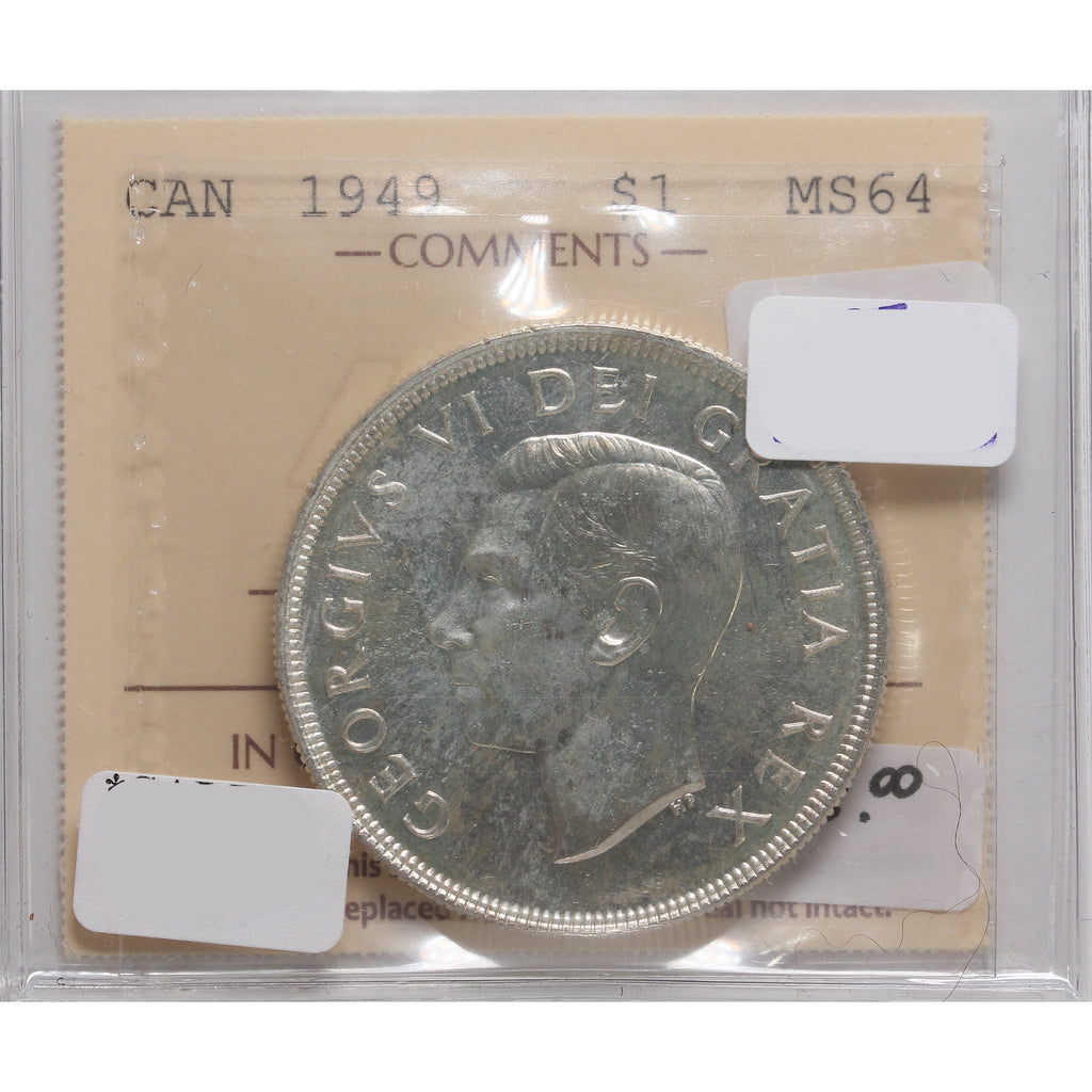 1949 Canada Dollar ICCS Certified MS64 (Toned)