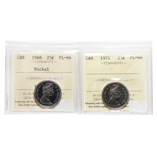Pair of 1971-1968 Canada 25-Cents ICCS Certified PL-66