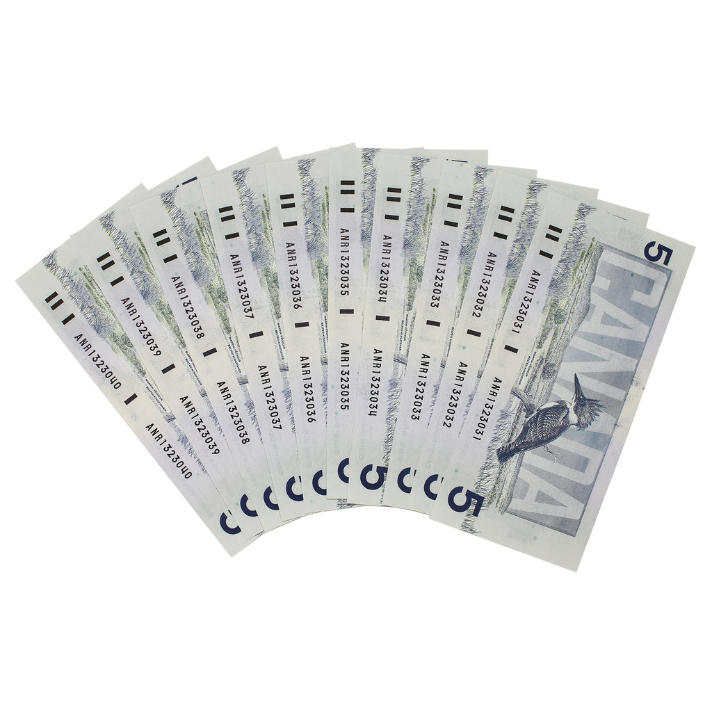 Lot of 10x Sequential 1986 Canada $5 Notes, Knight-Dodge, 10Pcs.
