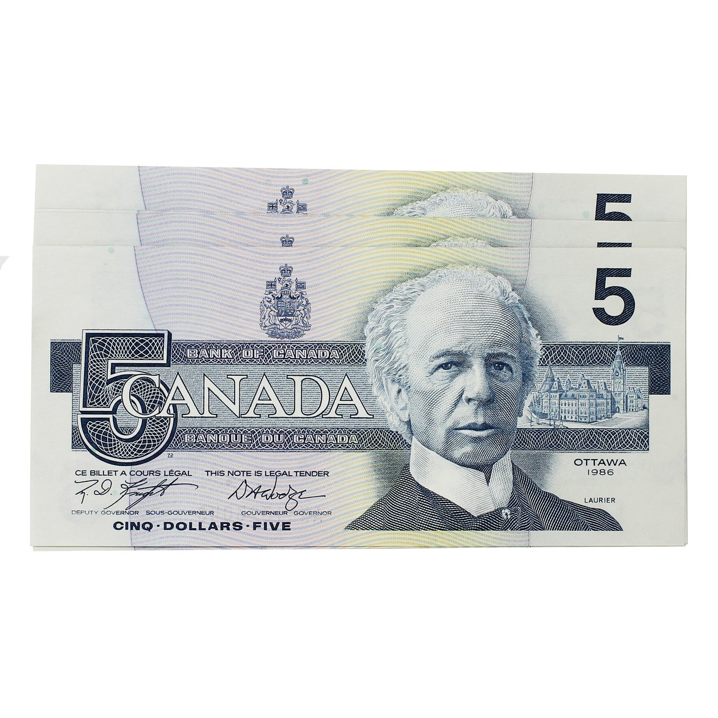 Lot of 10x Sequential 1986 Canada $5 Notes, Knight-Dodge, 10Pcs.