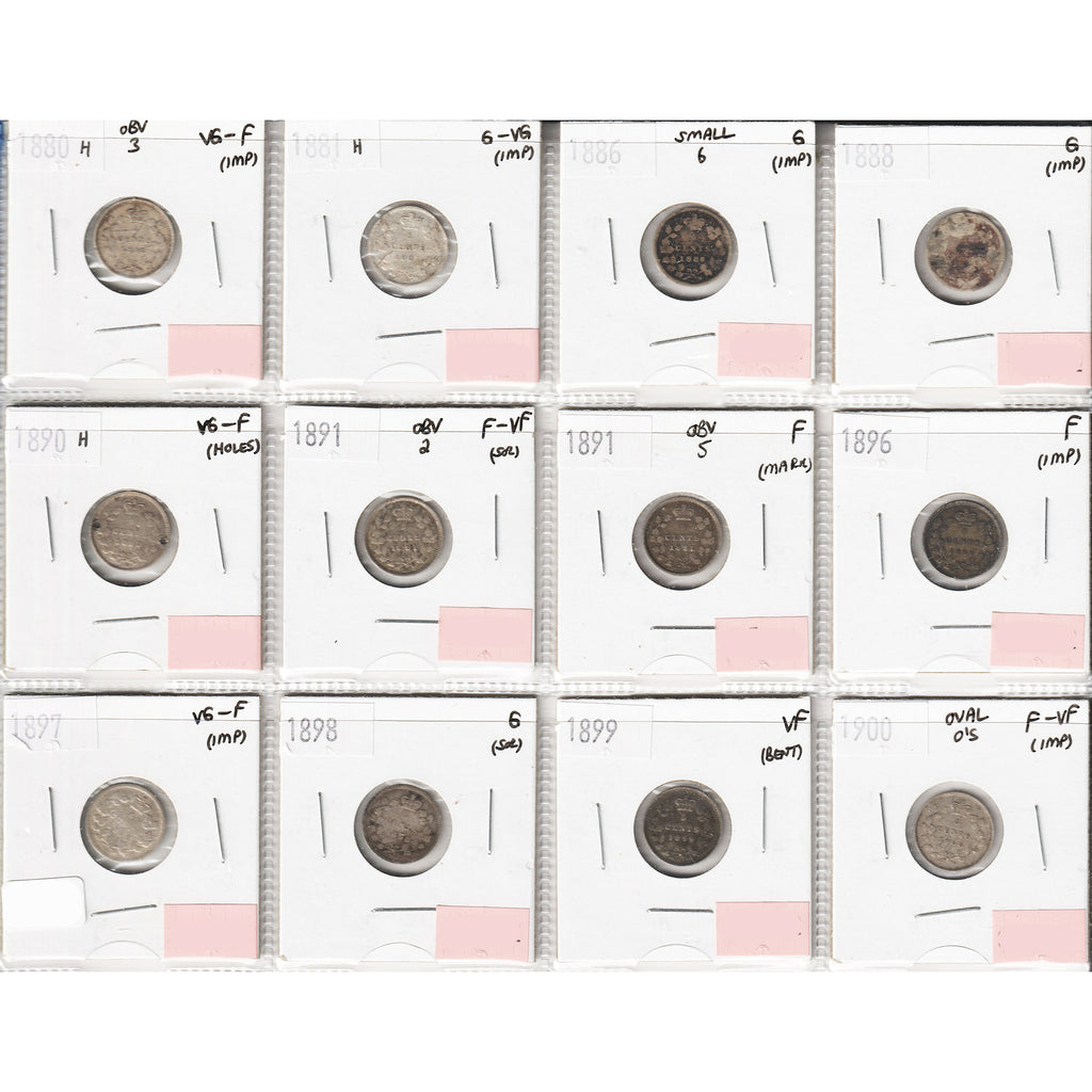 Lot of 12x 1880-1900 Canada 5-Cents, G to F-VF, 12Pcs. (Impaired)