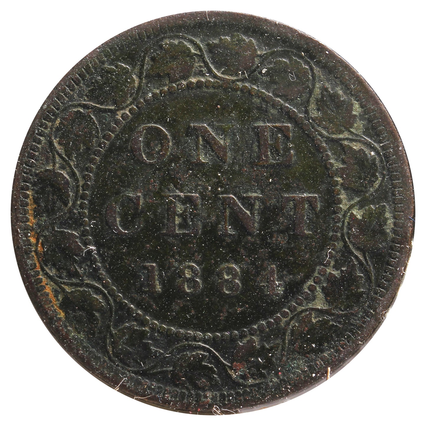 1884 Obv. 2 Canada 1-Cent F-VF (F15) Scratched, Cleaned or Impaired