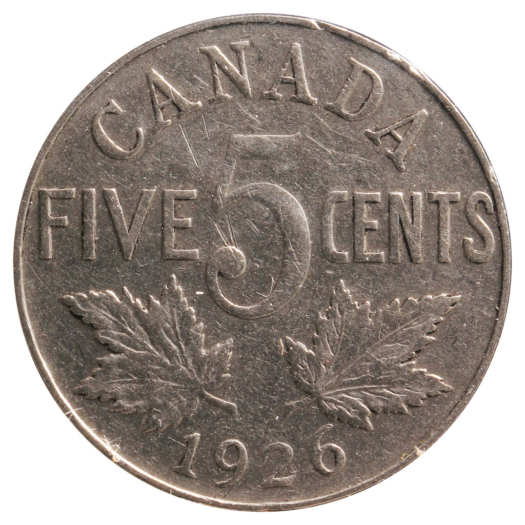 1926 Near 6 Canada 5-Cents F-VF (F15) Scratched, Cleaned or Impaired