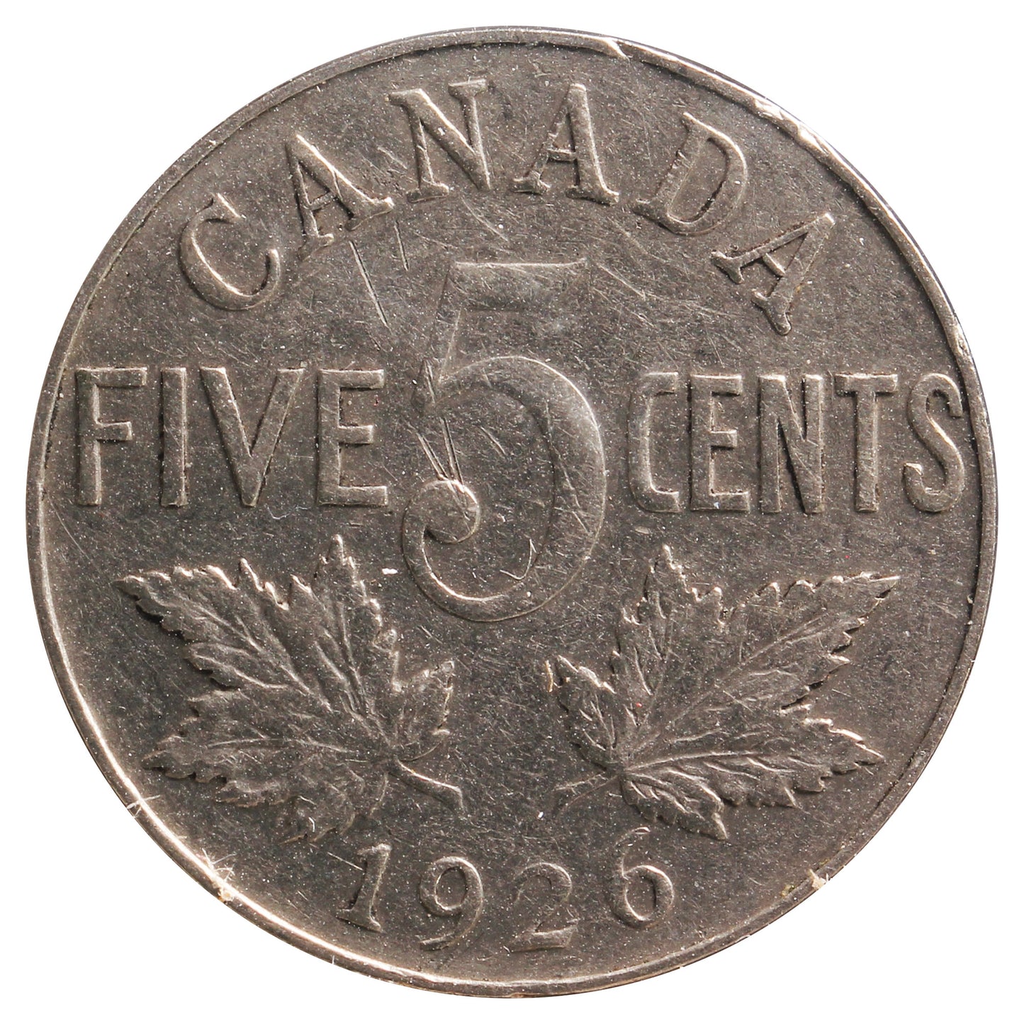 1926 Near 6 Canada 5-Cents F-VF (F15) Scratched, Cleaned or Impaired