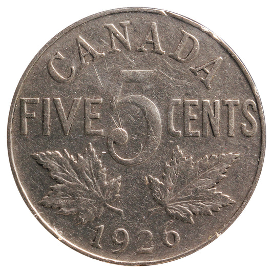 1926 Near 6 Canada 5-Cents F-VF (F15) Scratched, Cleaned or Impaired
