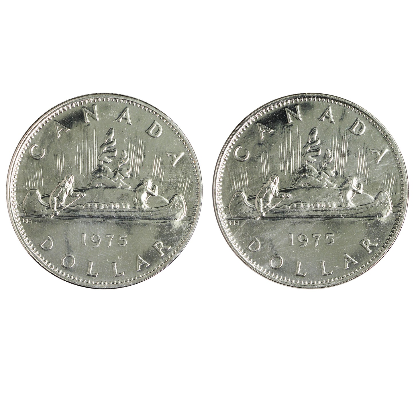 Pair of 1975 Attached & Detached Jewel Canada Nickel Dollar Proof Like (Impaired) 2pcs