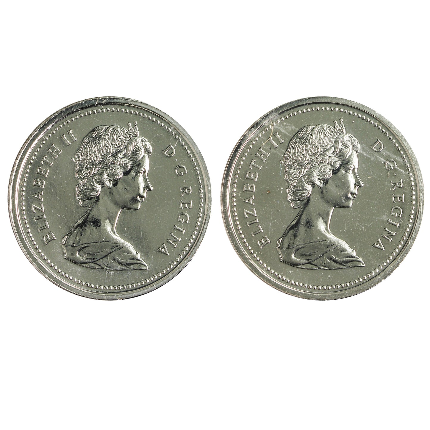 Pair of 1975 Attached & Detached Jewel Canada Nickel Dollar Proof Like (Impaired) 2pcs