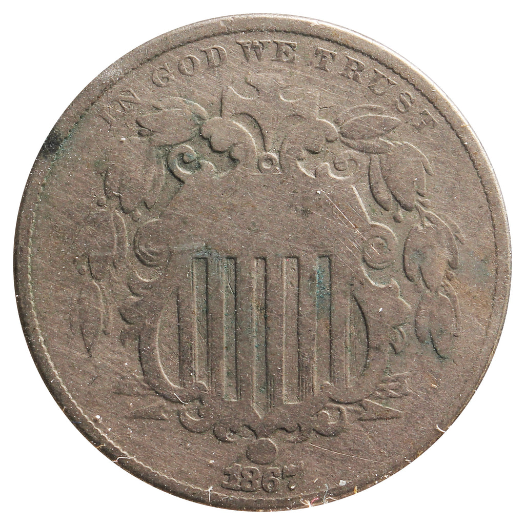 1867 No Rays USA Nickel Very Good (VG8) Scratched, Cleaned or Impaired