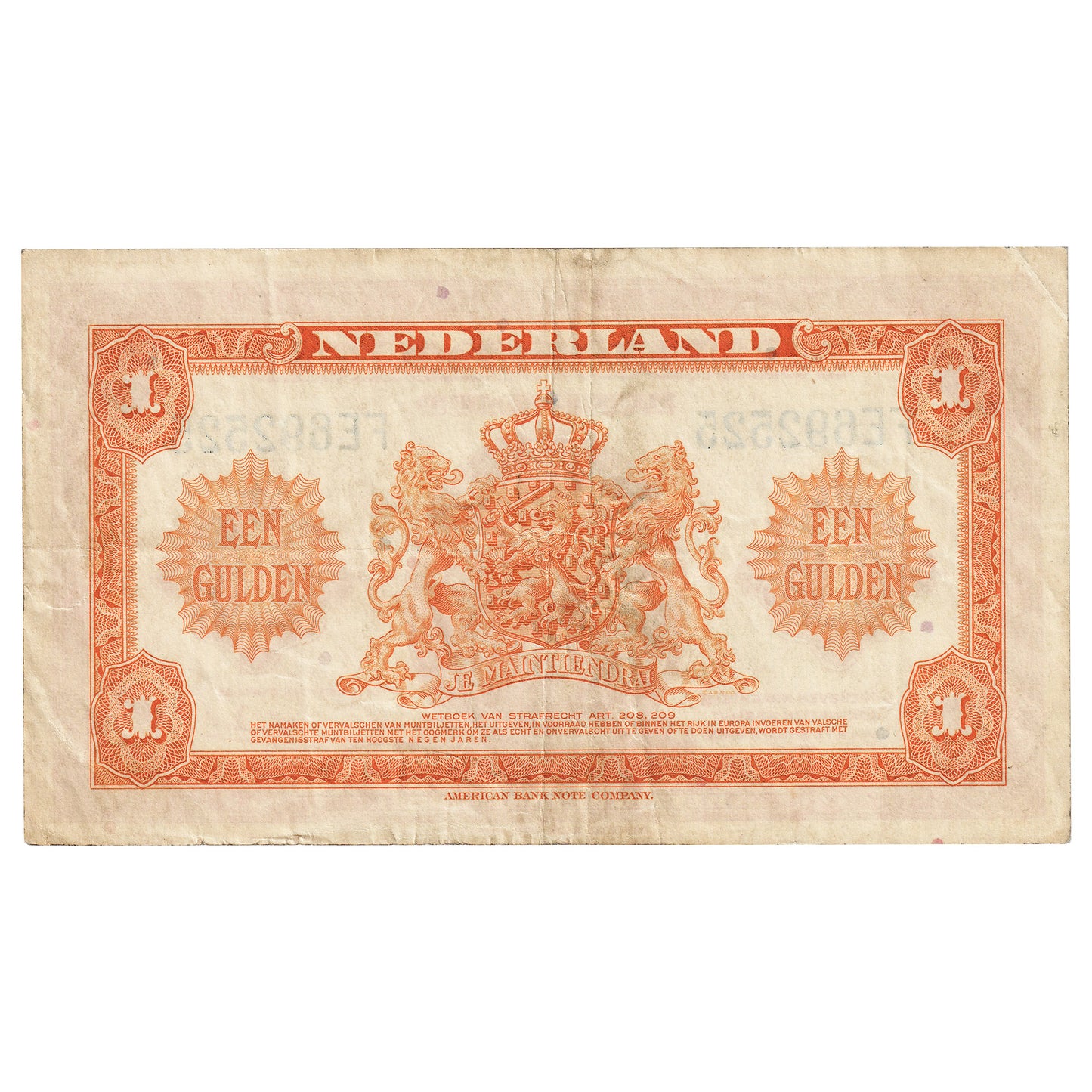 Netherlands 1943 1 Gulden Note, Pick #64a, VF-EF