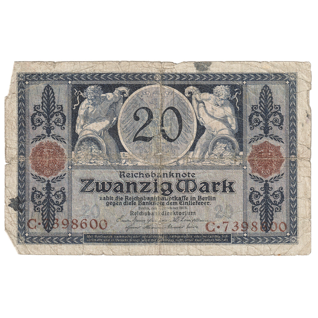 Germany 1915 20 Mark Note, Pick #63 Circ.