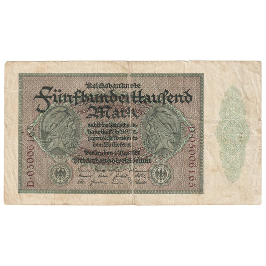 Germany 1923 500,000 Mark Note, F (Impaired)