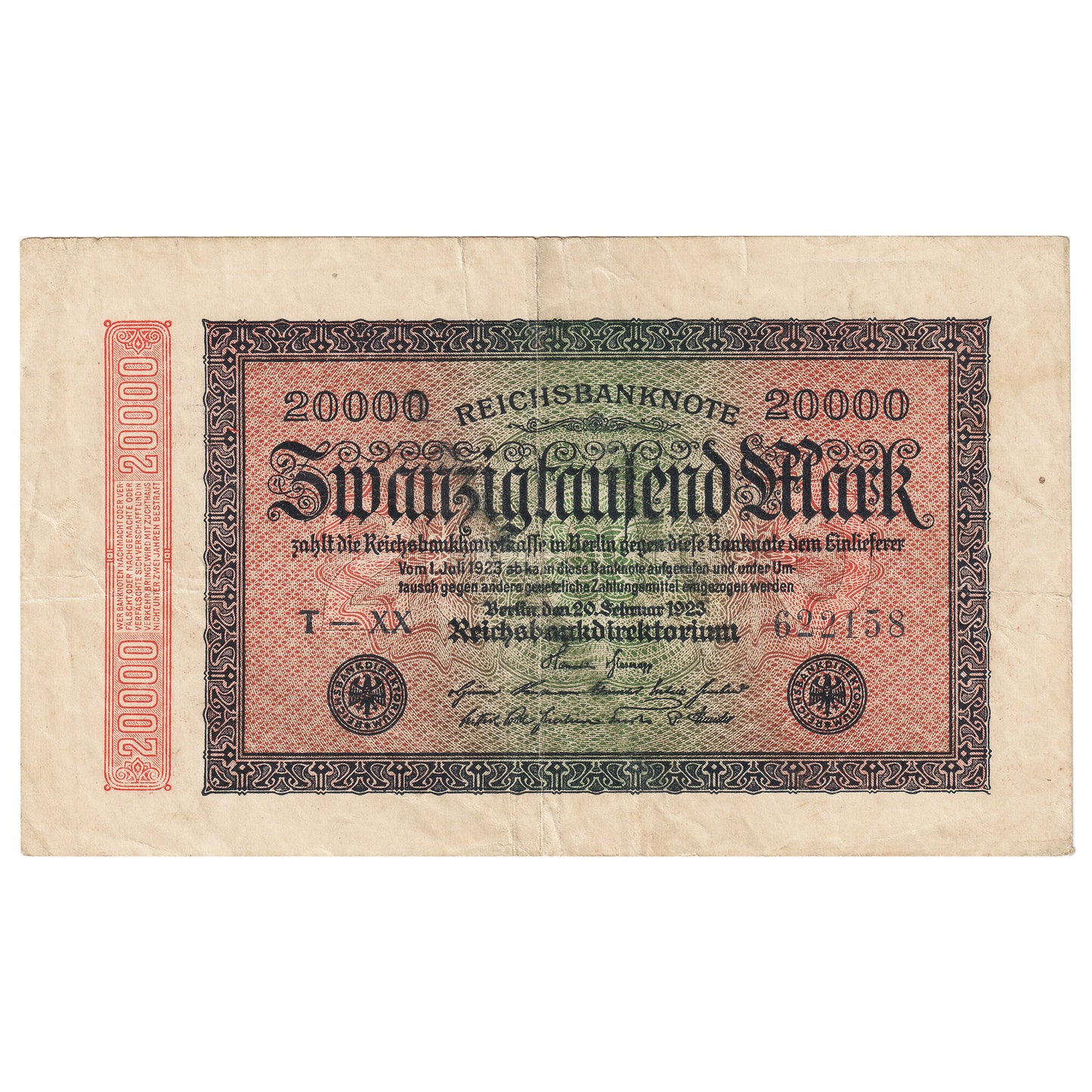 Germany 1923 20,000 Mark Note, Pick #85b (Impaired)