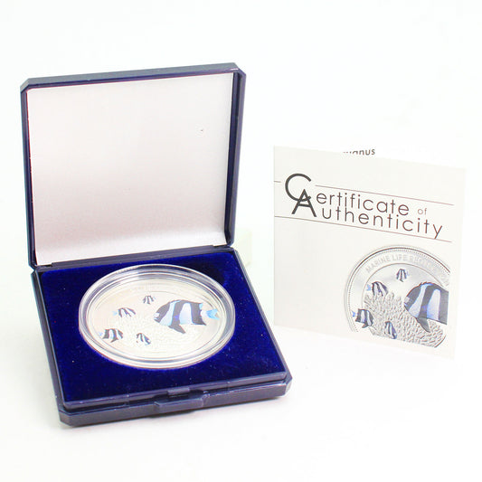 2015 Palau $5 Whitetail Dascyllus Sterling Silver Proof Commemorative Coin (Toned)