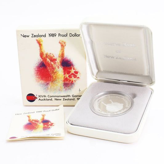 1989 New Zealand 14th Commonwealth Games Stirling Silver Proof Dollar