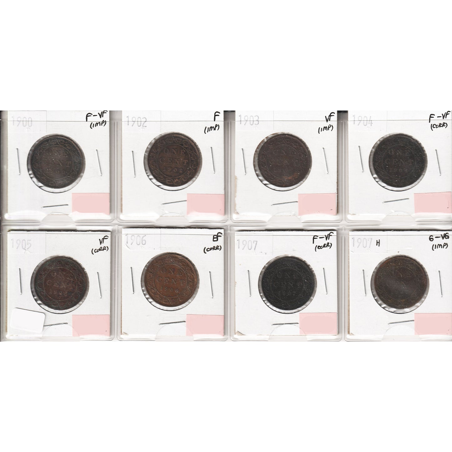 Lot of 8x 1900-1907H Canada 1-Cent, G-VG to EF, 8Pcs. (Impaired)