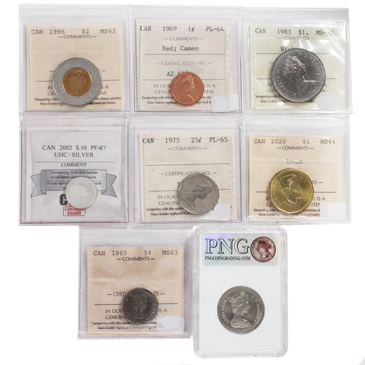 Lot of 8x 1960-2020 Canada Decimal Certified MS-63 to PR-67, 8Pcs. Please view image.