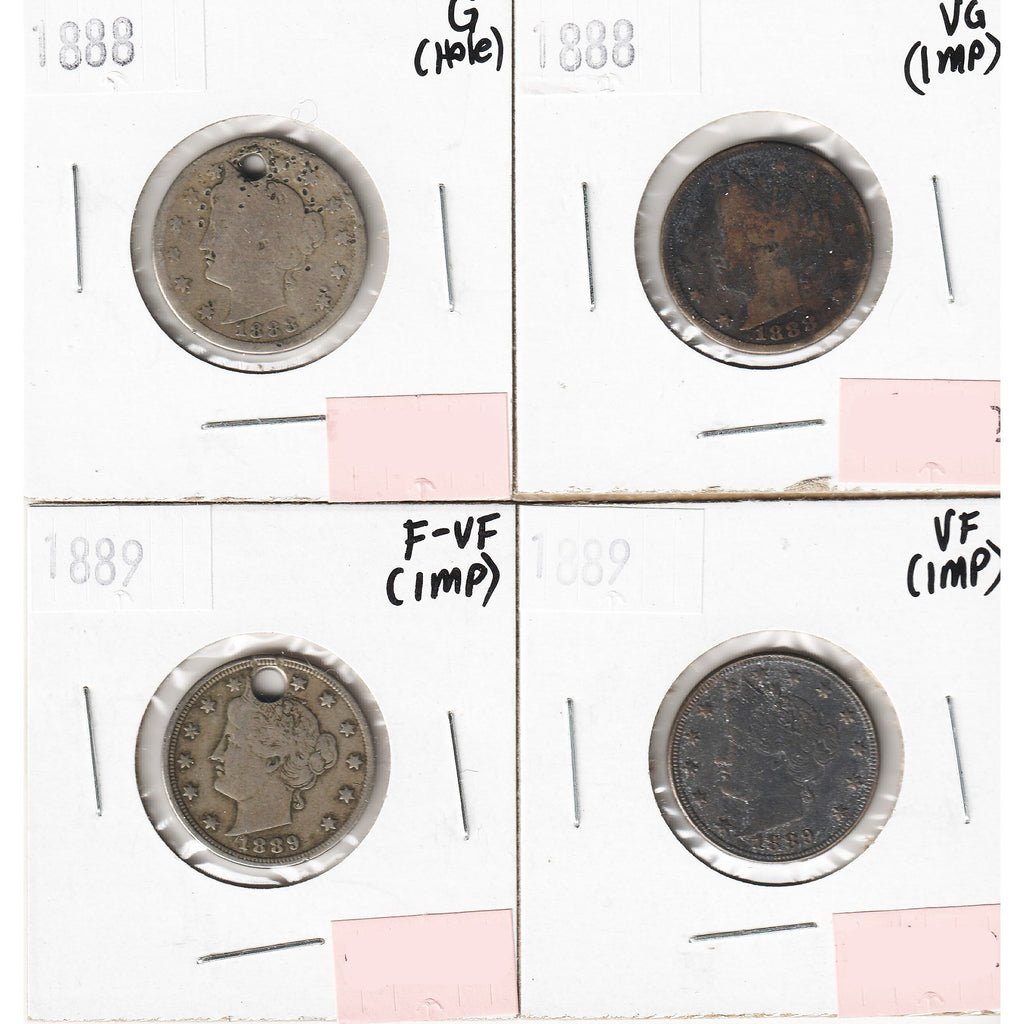 Lot of 4x 1888-1889 USA Nickel, G to VF, 4Pcs. (Impaired)