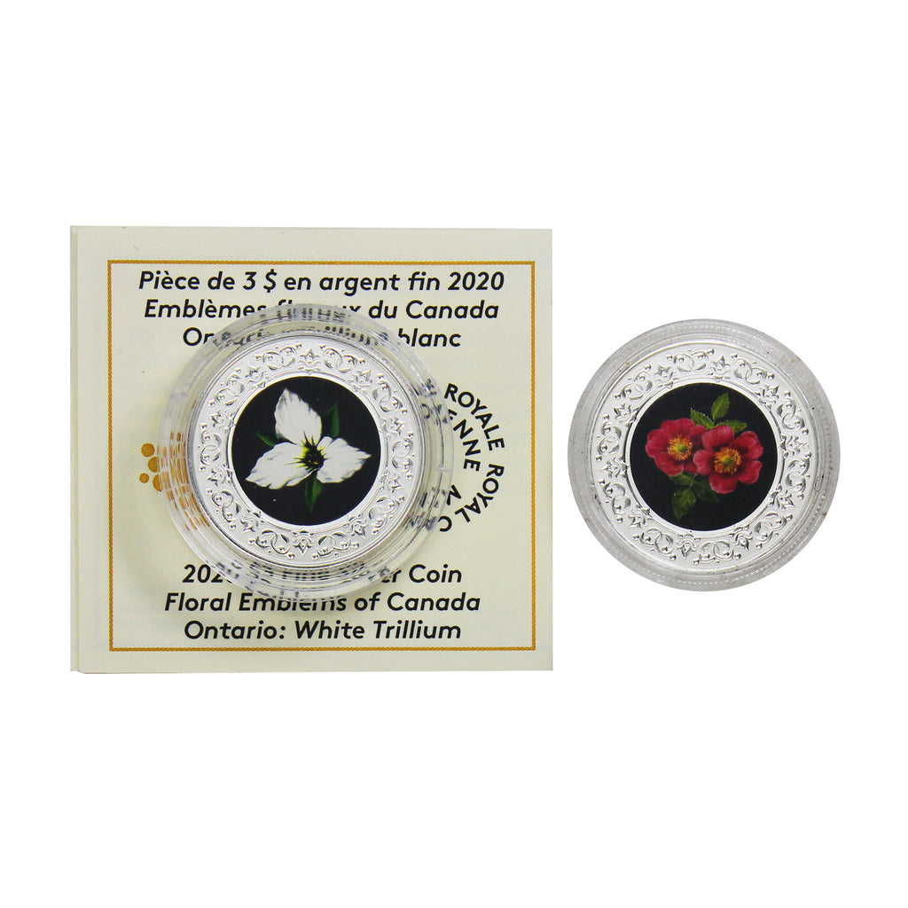 Pair of 2020-2021 $3 Floral Emblems of Canada Fine Silver Coins (Coins Only) No Tax
