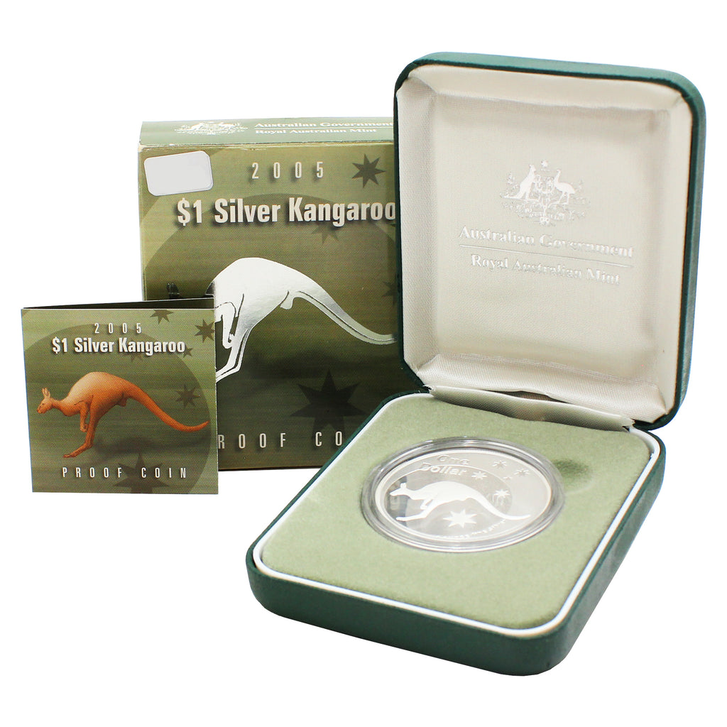 2005 Australia $1 Kangaroo 1oz. Fine Silver Proof Coin in Case (Impaired) No Tax